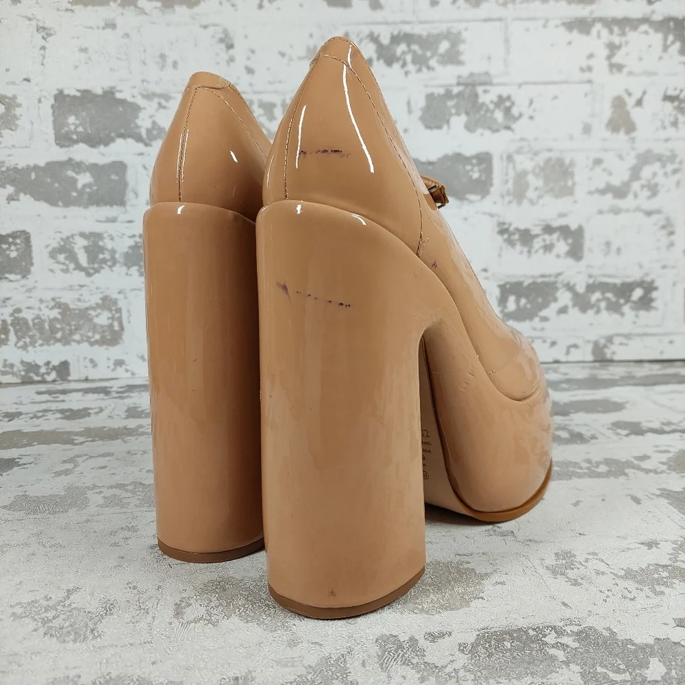 New Schutz Zayne New Pressego Tan Patent Leather Platform Mary Jane Pumps T34